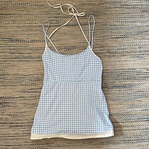 Urban Outfitters Blue and Ivory Gingham Spaghetti-Strap mini dress